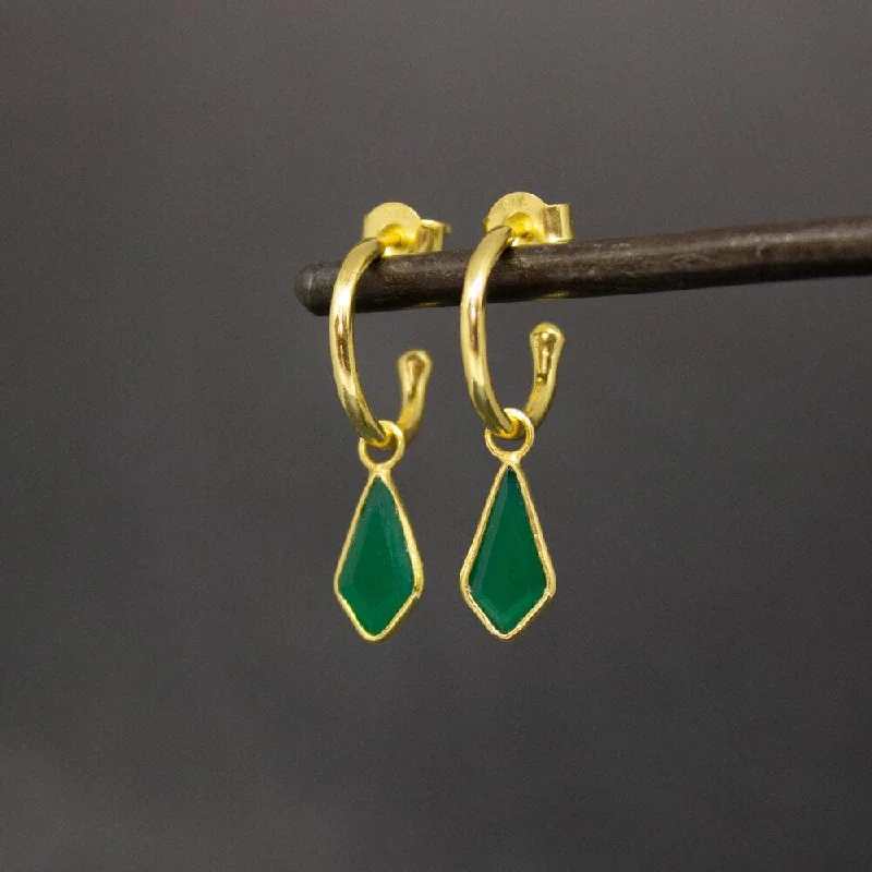 Gold Diamond Stud Earrings-18ct Gold Vermeil Green Quartz Hoop Earrings