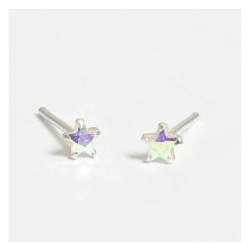 Chic Hoop Earrings-Kingsley Ryan Silver Crystal Star Stud Earrings