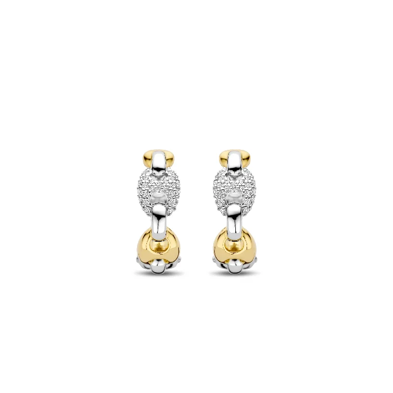 Elegant Sapphire Earrings-Ti Sento Gold Silver Zirconia Coffee Bean Hoop Earrings