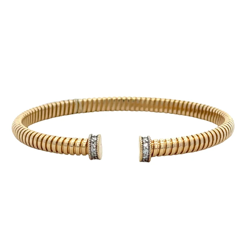 Sparkling Gemstone Bangles-Flexible Diamond Accented Bangle Bracelet in Yellow Gold