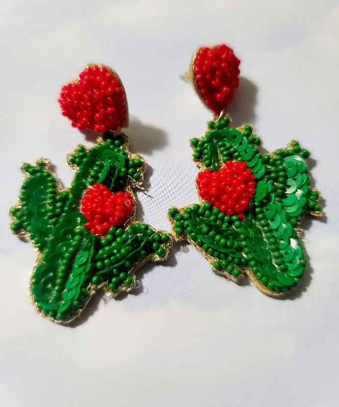 Dainty Silver Earrings-Nopal Corazon Earrings