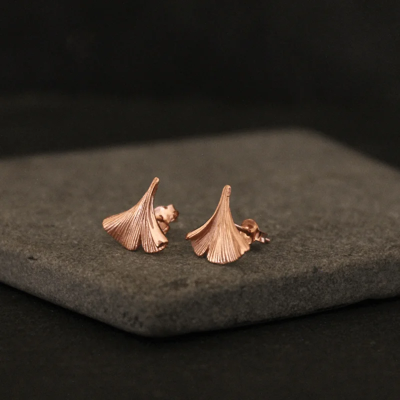 Bold Fashion Earrings-Rose Gold Ginkgo Stud Earrings