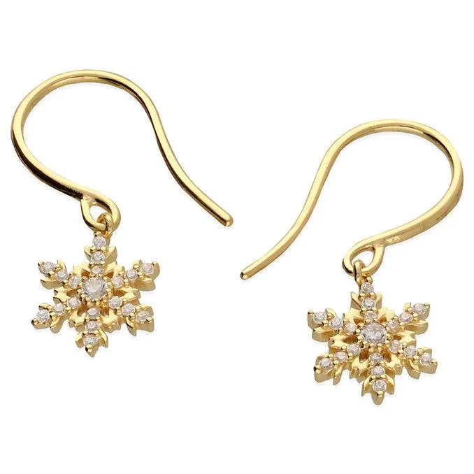 Artistic Wire Earrings-Gold Sparkling Snowflake Drop Earrings