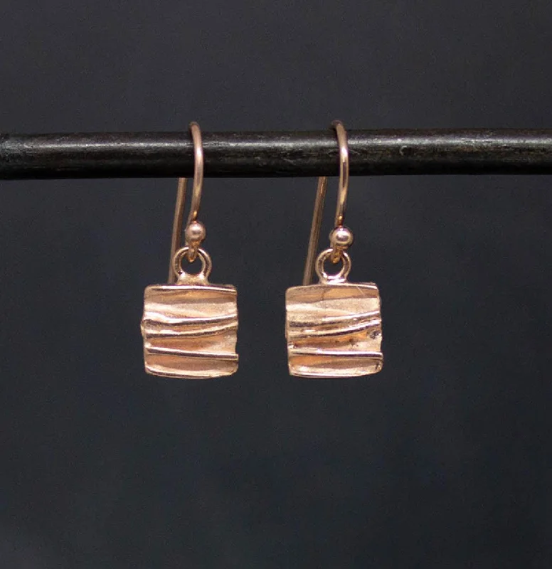 Drop Crystal Earrings-Rose Gold Textured Square Drop Earrings