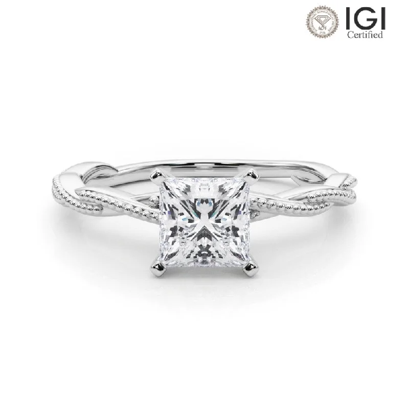 Eternity Band Diamond Ring-Anastasia Twisted Vine Princess Lab Grown Diamond Solitaire Engagement Ring IGI Certified