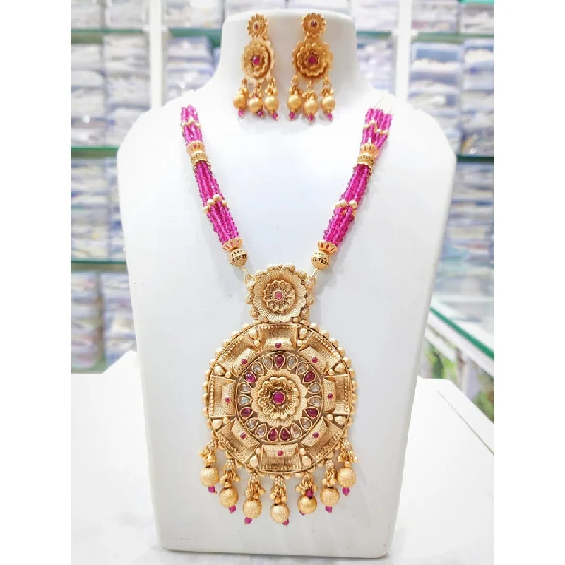 Personal Initial Necklace-Akruti Collection Gold Plated Kundan Stone And Pearls Long Necklace Set