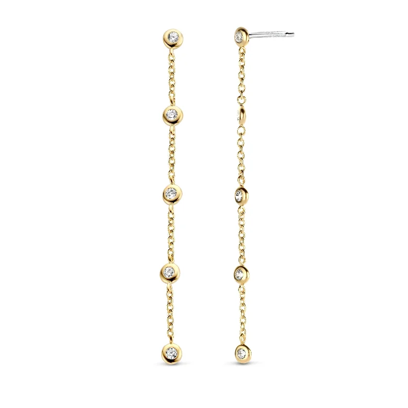 Minimalist Gold Earrings-Ti Sento Cubic Zirconia Long Drop Earrings