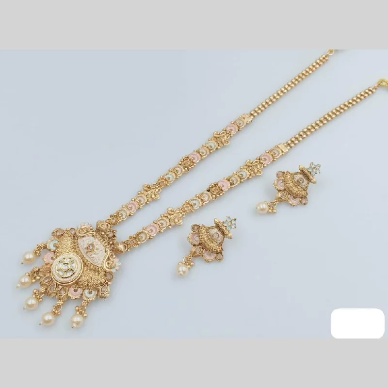 Rose Gold Chain Necklace-Rani Sati Jewels Gold Plated Kundan Stone And Meenakari Long Necklace Set