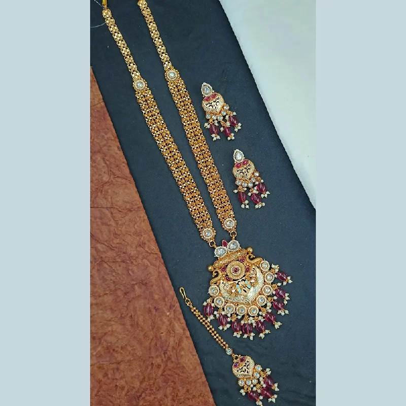 Art Nouveau Necklace-Padmawati Bangles Gold Plated Pota Stone And Meenakari Long Necklace Set