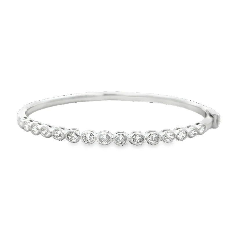 Set of Gold Bangles-Oval Diamond Bangle Bracelet in White Gold