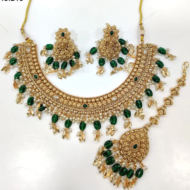 Handmade Necklace-JCM Gold Plated Pota Stone And Pearls Necklace Set