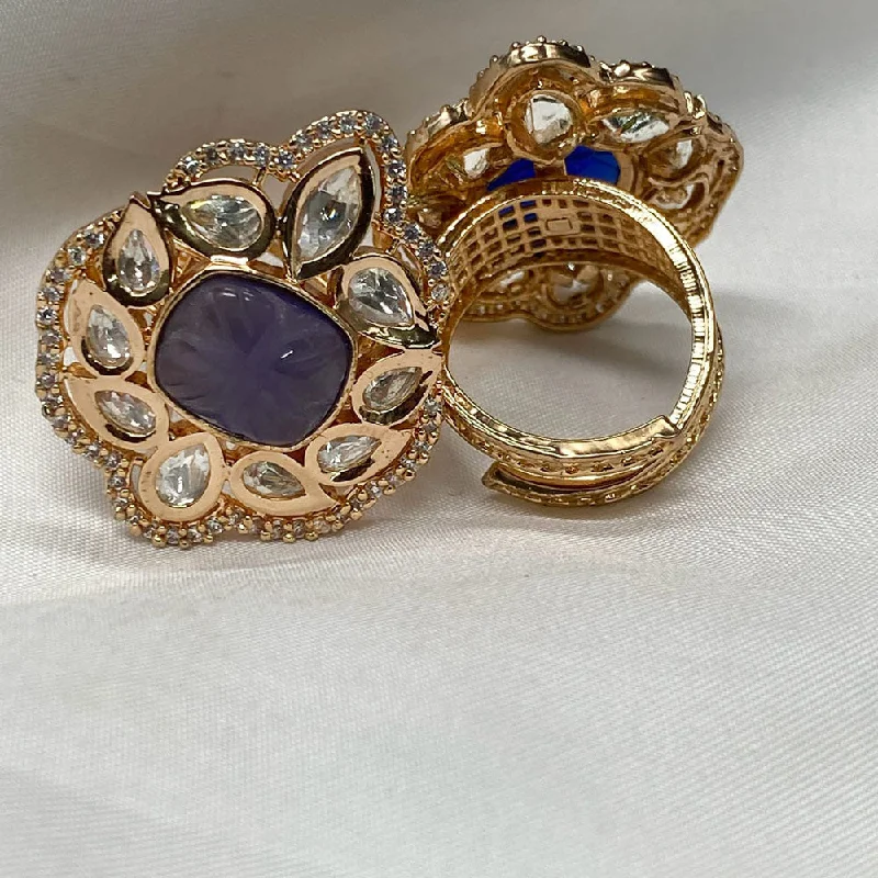 Amethyst Gemstone Ring-Royal Kundan Jewellery Gold Plated Polki Kundan Adjustable Rings