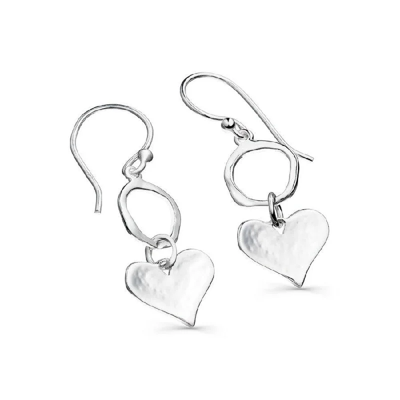 Beautiful Long Earrings-Sea Gems Silver Cornish Circle & Heart Drop Earrings