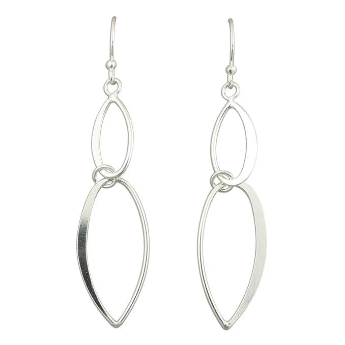 Elegant Sapphire Earrings-Sterling Silver Linked Teardrop Hook Earrings