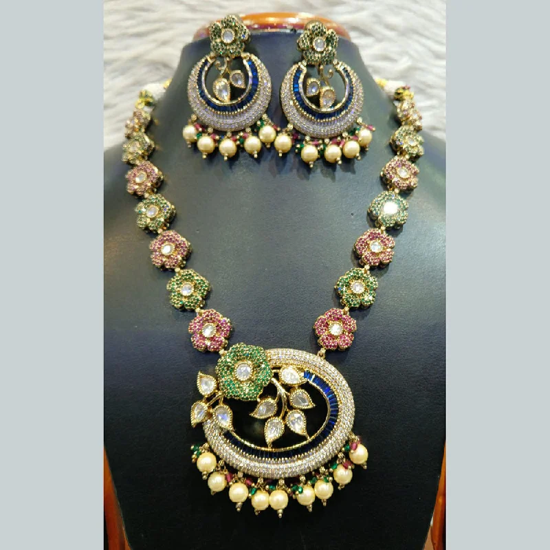 Elegant Crystal Necklace-Jain Jewellers Gold Plated Polki Kundan Stone Necklace Set