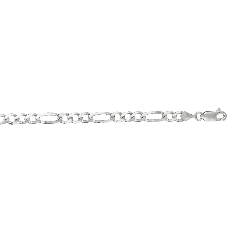 Gold-Plated Tennis Bracelets-14kt 8 inches White Gold 4.6mm Diamond Cut Alternate 3+1 Classic Figaro Chain with Lobster Clasp