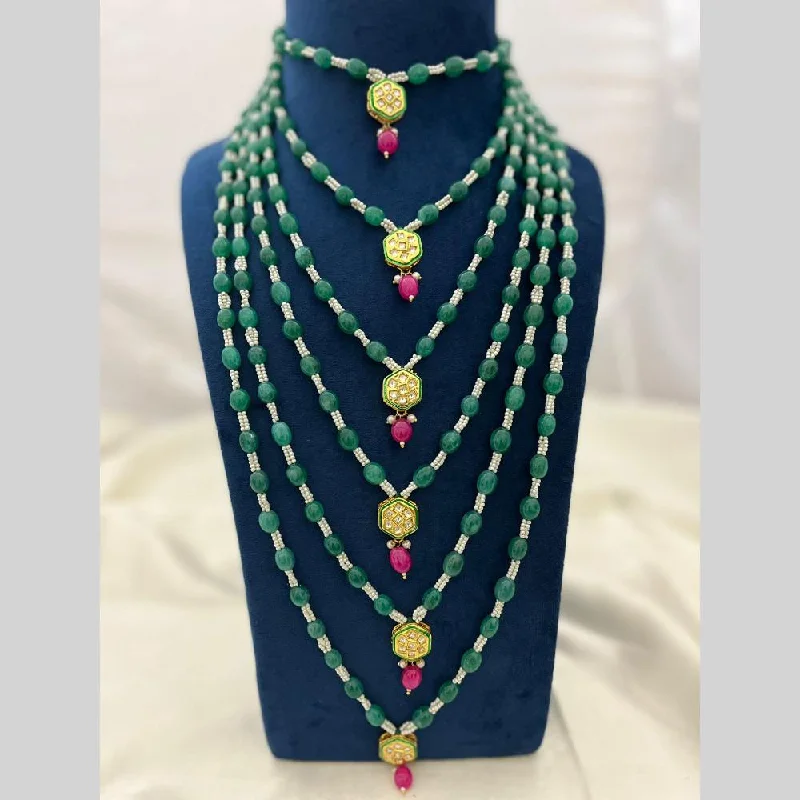 Gold Rope Necklace-FS Collection Gold Plated Kundan Stone Multi Layer Necklace Set