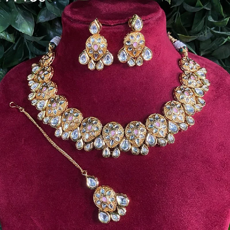 Gold Rope Necklace-Amoliya Jewels Gold Plated Polki Kundan Necklace Set