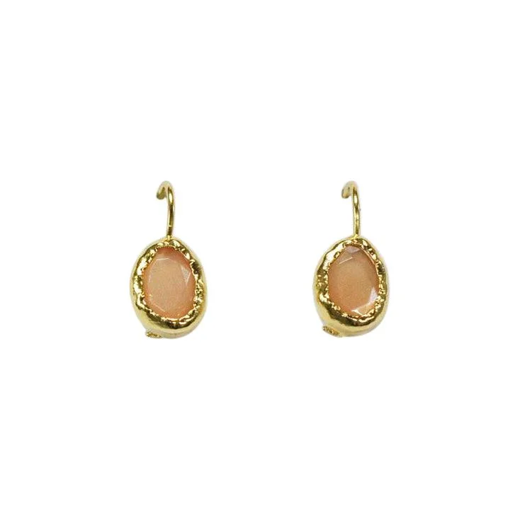 Elegant Gemstone Earrings-Gold Pink Moonstone Teardrop Drop Earrings