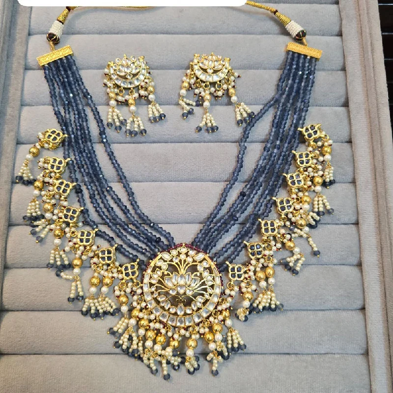 Multi-Colored Stone Necklace-JCM Gold Plated Polki Kundan Stone And Pearls Necklace Set