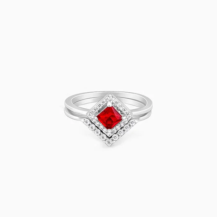 Luxury Diamond Band-Silver Princess in Red Ring