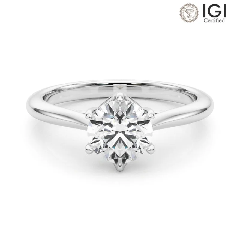 Unique Silver Wedding Ring-Grace Round Lab Grown Diamond Solitaire Engagement Ring IGI Certified