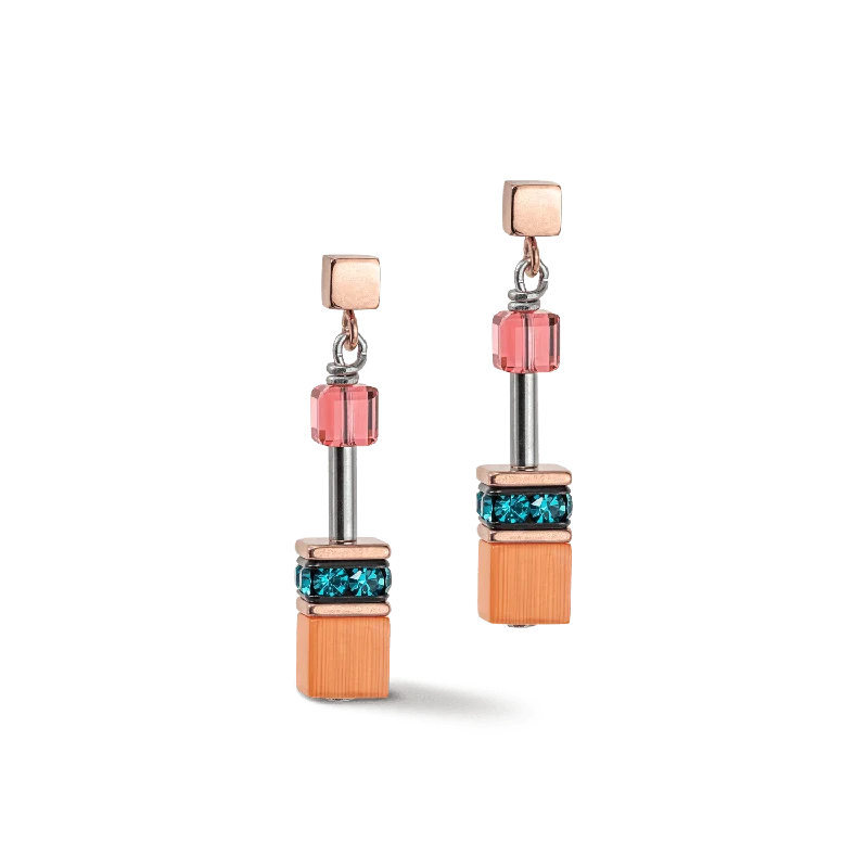 Elegant Cluster Earrings-Coeur De Lion GeoCUBE® Iconic Rose Gold and Multicolour Expressive Earrings