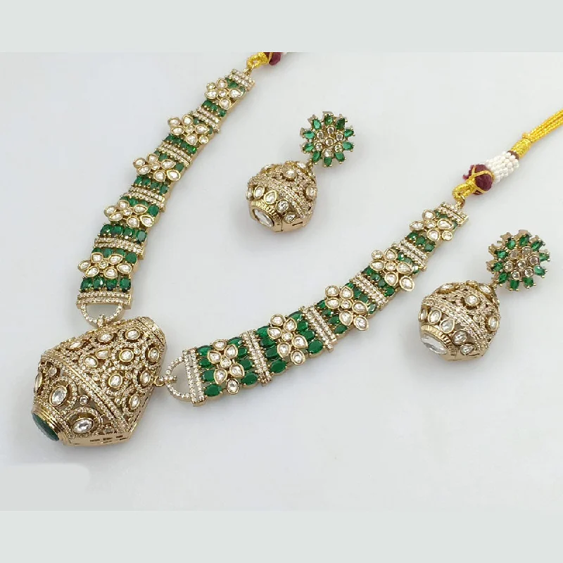 Custom Monogram Necklace-JCM Jewellery Gold Plated Polki Kundan Stone Necklace Set