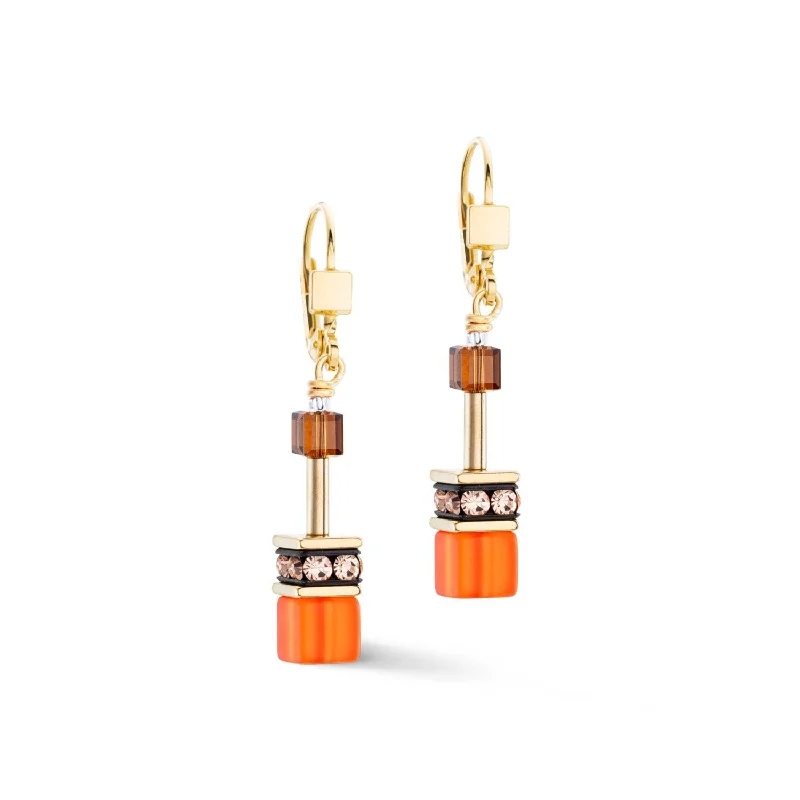 Glamorous Drop Earrings-Coeur De Lion GeoCUBE® Iconic Sunset Gold Earrings