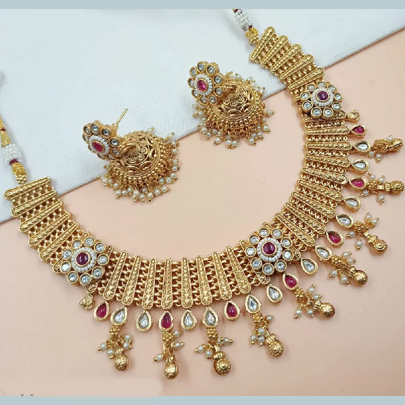 Silver and Gold Necklace-Padmawati Bangles Gold Plated Pota Stone And Pearls Necklace Set