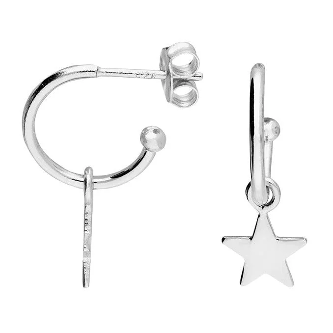 Large Silver Hoop Earrings-Star Charm Hoop Earrings