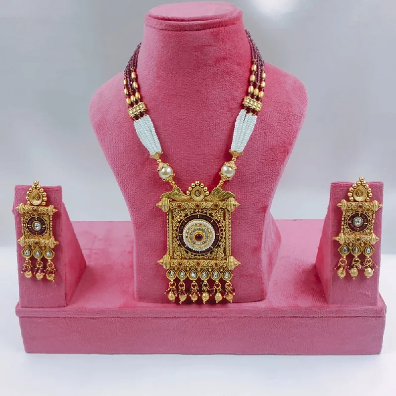 Luxury Sapphire Necklace-Akruti Collection Gold Plated Kundan Stone And Pearls Necklace Set