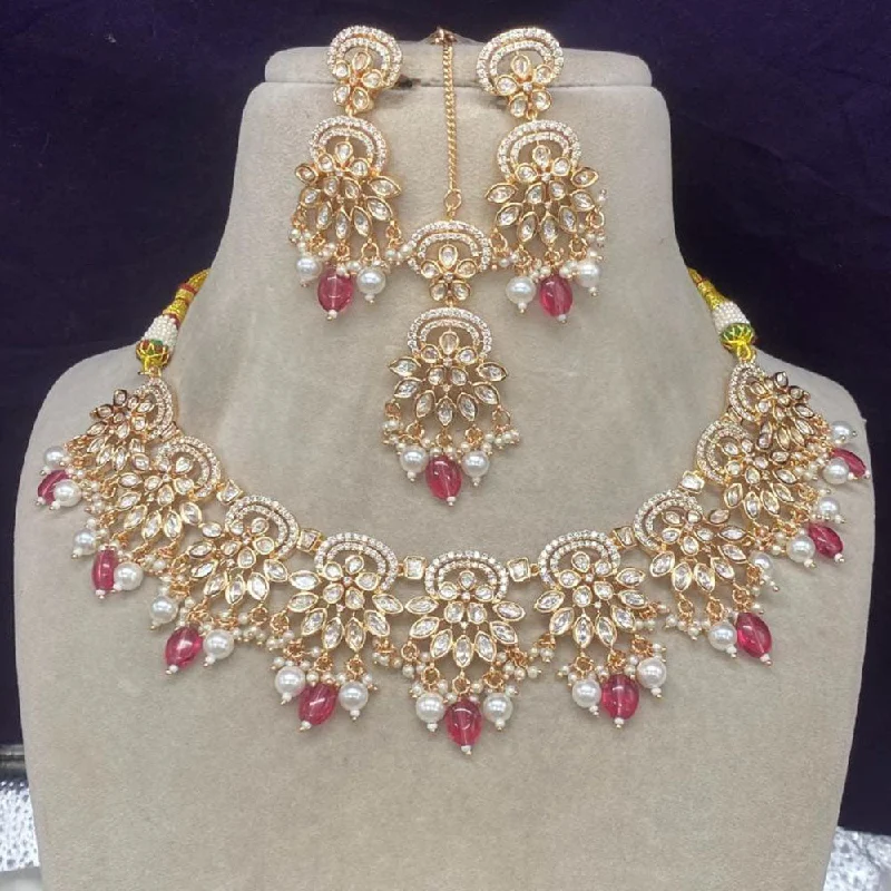 Elegant Pearl Necklace-Amoliya Jewels Gold Plated Polki Kundan Stone And Pearls Necklace Set