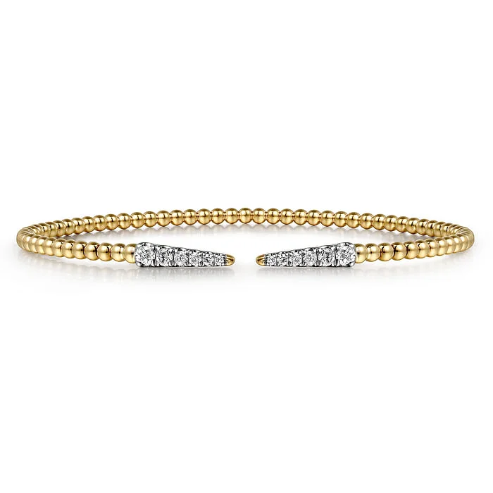 Rose Gold Bangles with Diamonds-14K White-Yellow Gold Bujukan Diamond Stations Bangle