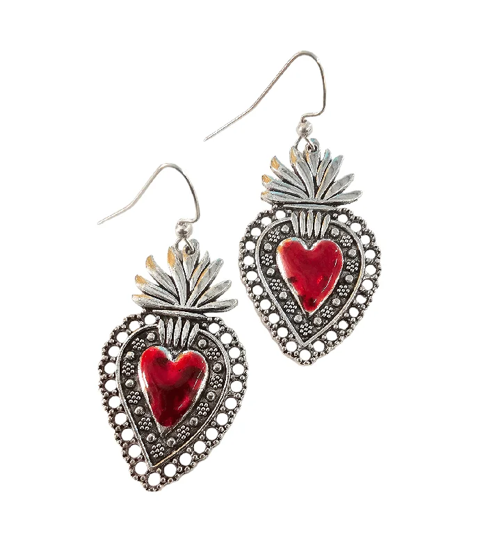 Luxury Stud Earrings-Sacred Heart Enamel Earrings