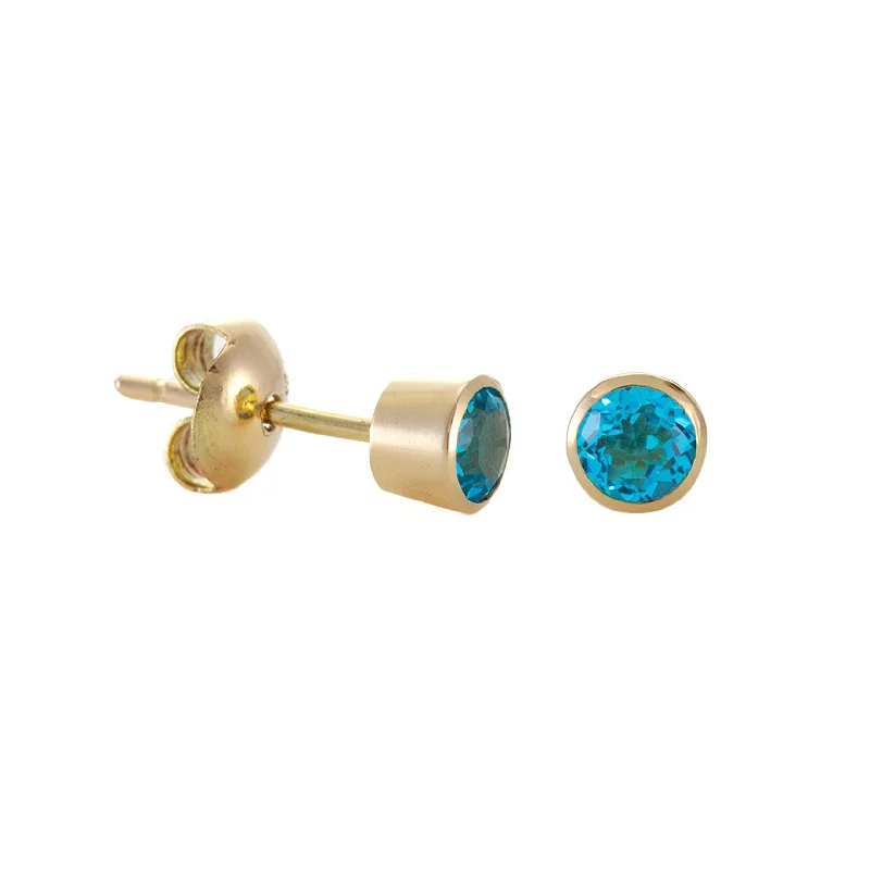 Rose Gold Stud Earrings-Simon Alexander 9ct Gold Blue Topaz Round Studs