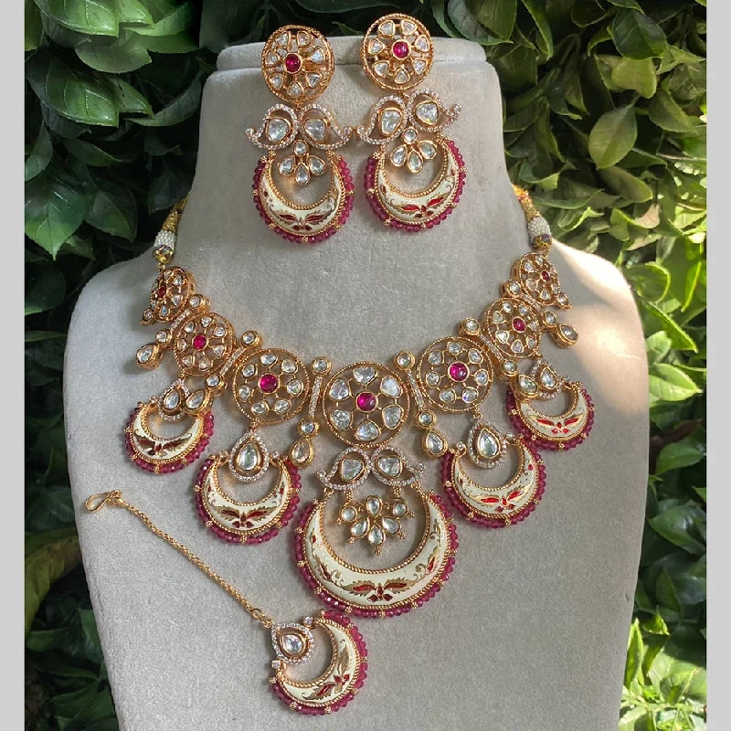 Simple Bar Necklace-Amoliya Jewels Gold Plated Polki Kundan Meenakari Necklace Set