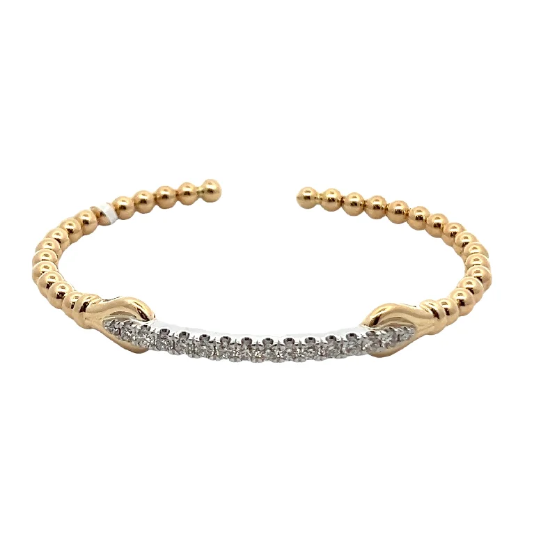 Simple Gold Bangles-14K White & Yellow Gold Bujukan Diamond Split Bangle Bracelet