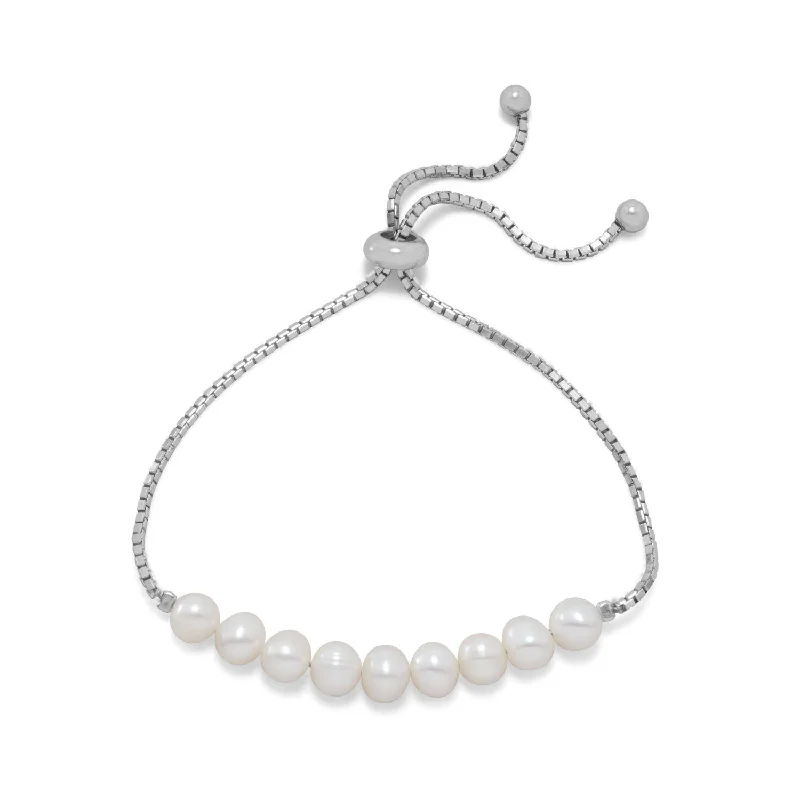 Classic Tennis Bracelets-Sterling Silver Cultured Freshwater Pearl Bolo Bracelet