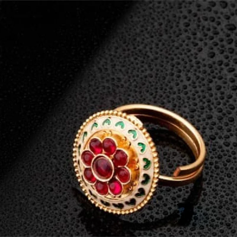 Customizable Birthstone Ring-ChicCharm Jewellery Brass Gold Plated Synthetic Stone And Meenakari Rings