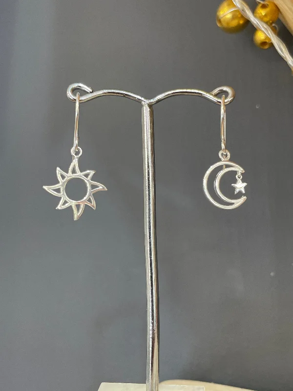 Wedding Diamond Earrings-Sun, Moon and Star Drop Earrings