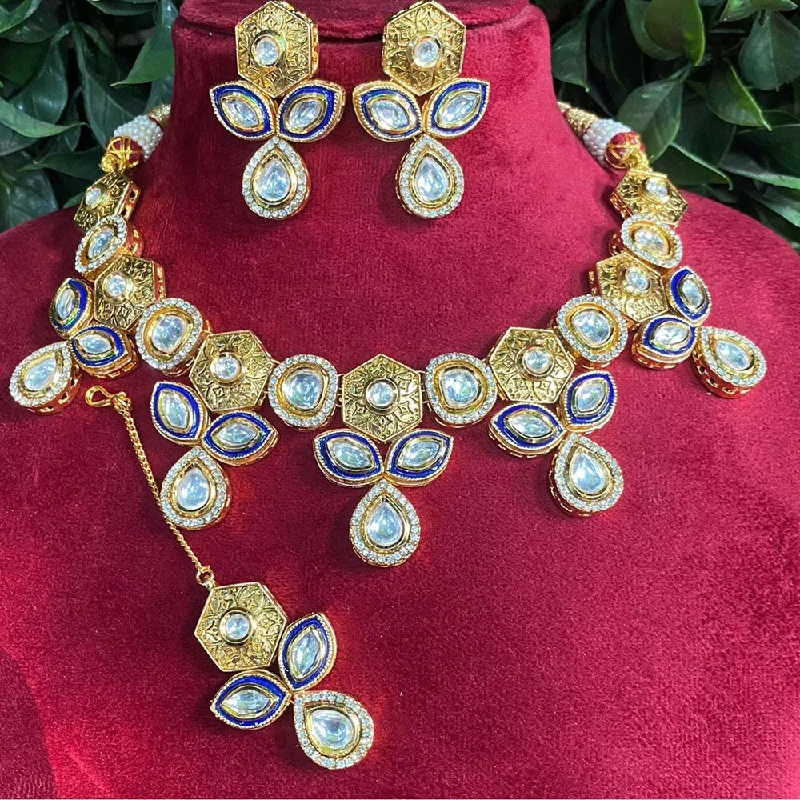 Custom Birthstone Necklace-Amoliya Jewels Gold Plated Polki Kundan Meenakari Necklace Set