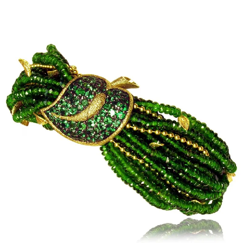 Designer Cuff Bracelets-Gold Sunflower Leaf Bracelet with Chrome Diopside