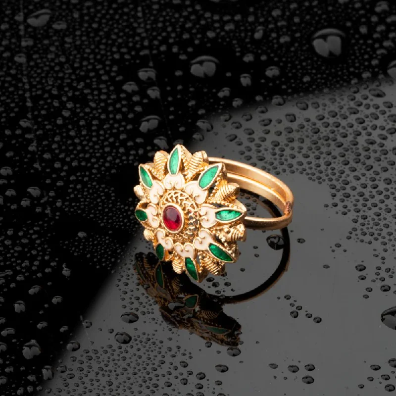 Unique Opal Ring-ChicCharm Jewellery Brass Gold Plated Synthetic Stone And Meenakari Rings