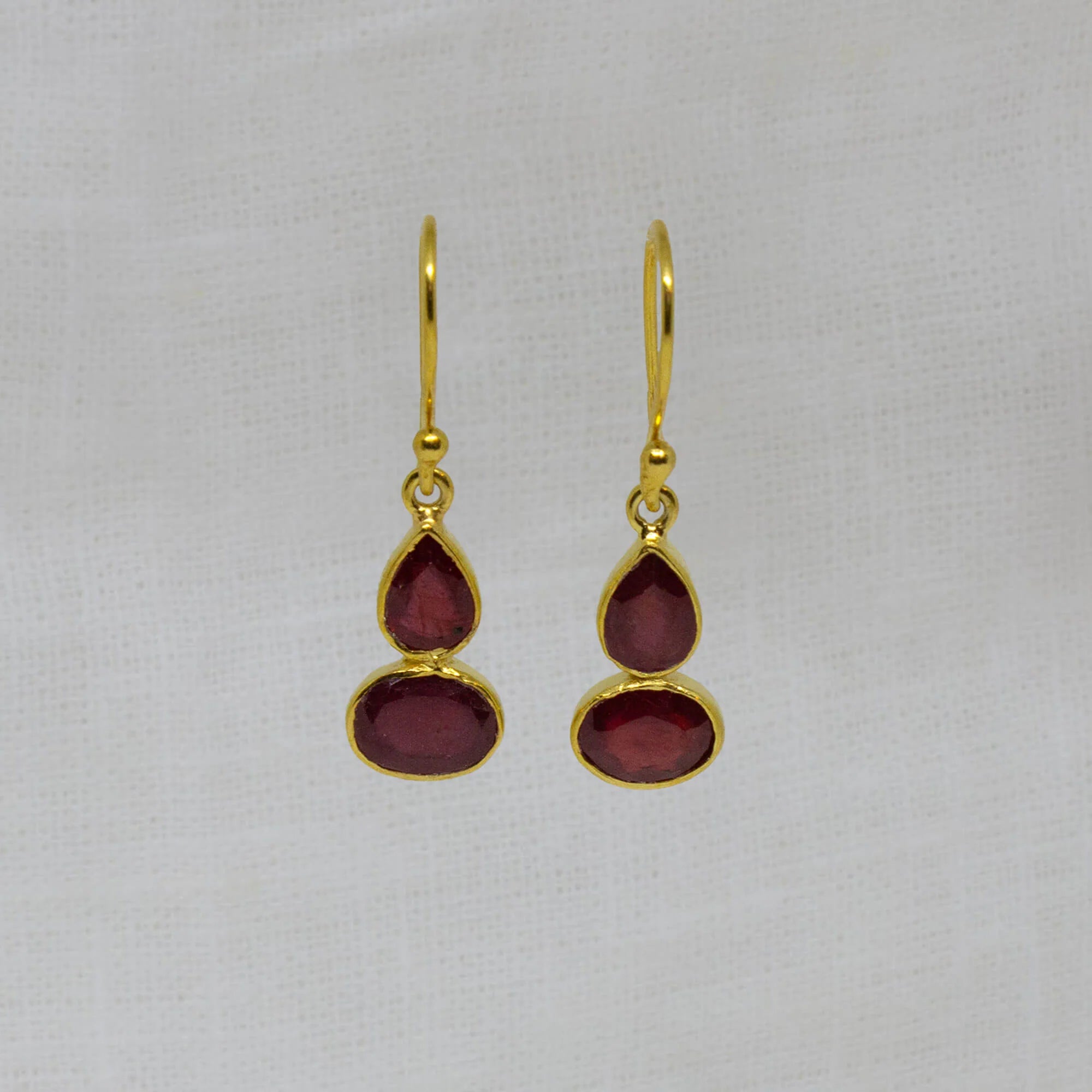 Pink Gold Earrings-Gold Teardrop and Oval Ruby Drop Earrings