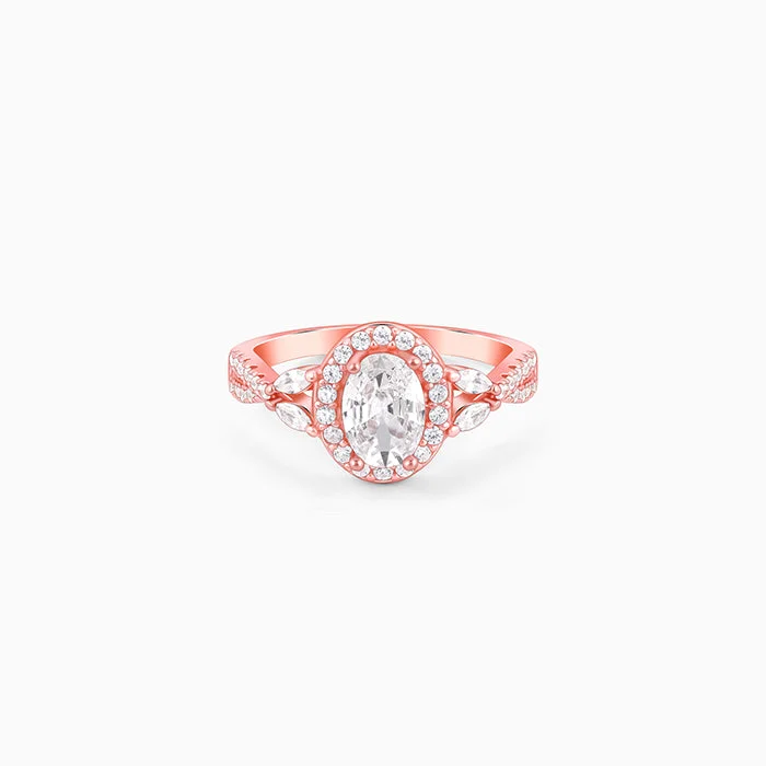 Gemstone Wedding Ring-Rose Gold Wavy Oval Ring