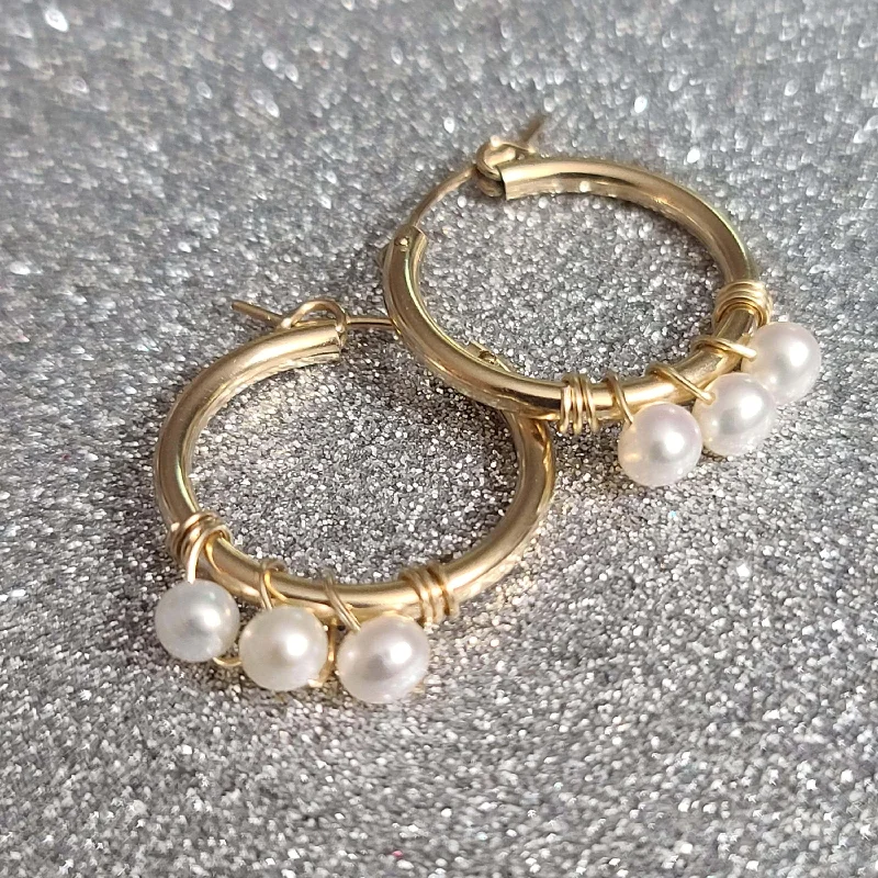 Vintage Gold Earrings-Pearl Hoop Earrings