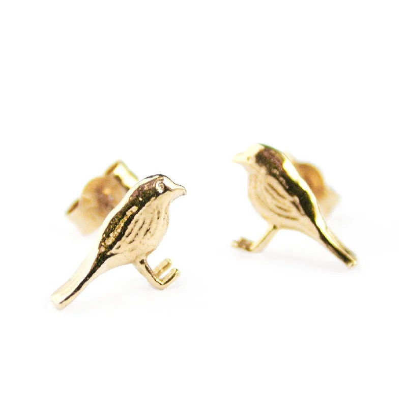 Boho Chic Earrings-Alex Monroe Little Robin Stud Earrings