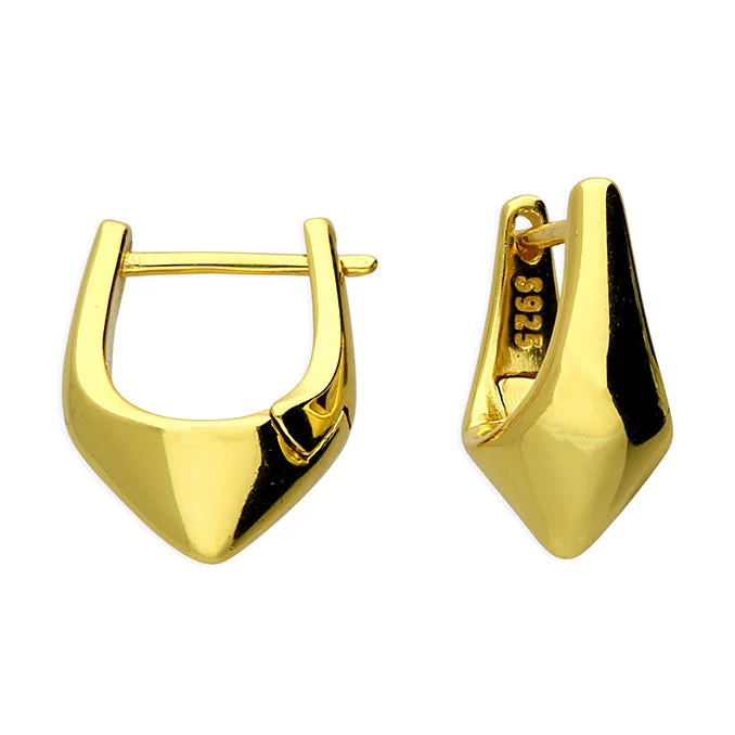 Luxury Gold Earrings-18ct Gold Plated Silver Pointed Statement Huggie Earrings