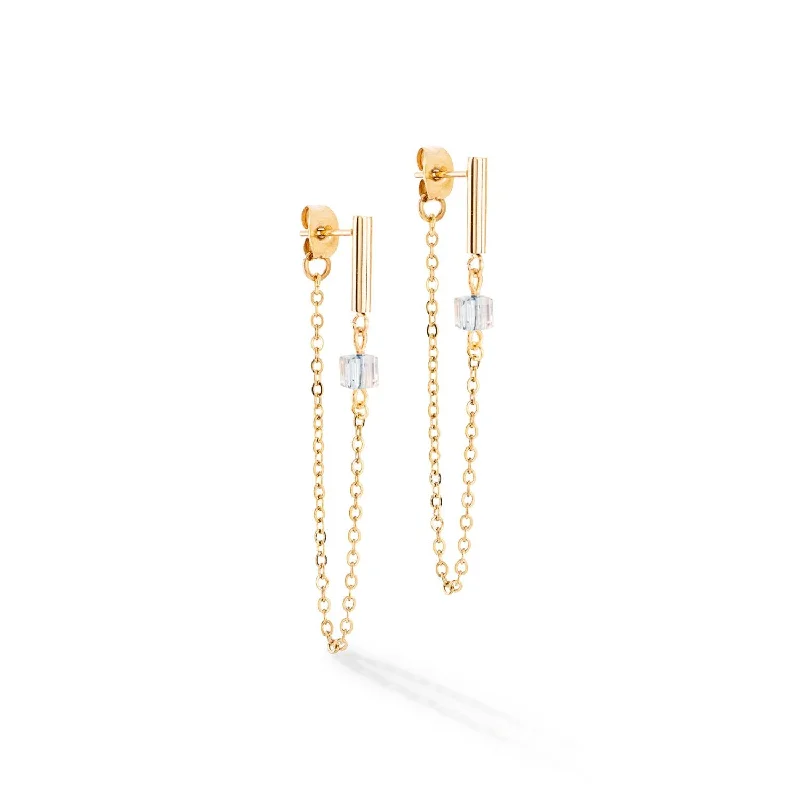 Fashionable Ear Cuffs-Coeur De Lion Gold Black Cubes & Chain Earrings